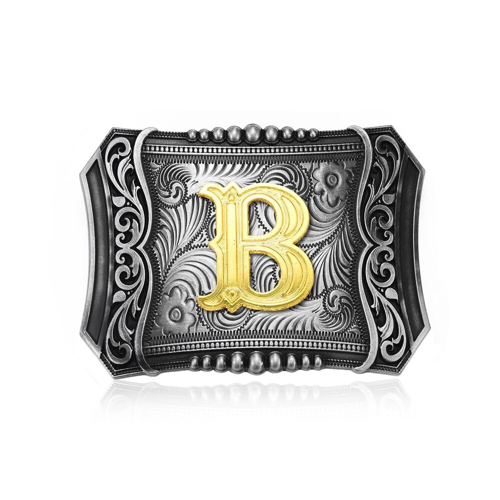 4474 Western Initial Letter ABC to XYZ Belt Buckle, Antique Golden Capital